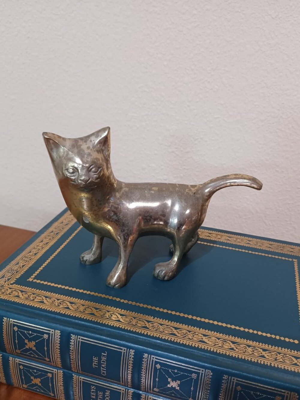 Brass cat figurine 5 1/2" by 4" solid brass, Walking cat